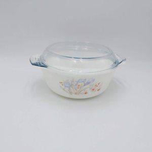 Pyrex Blue Iris Casserole Dish with Lid 8 Inches in Diameter Vintage Cookware